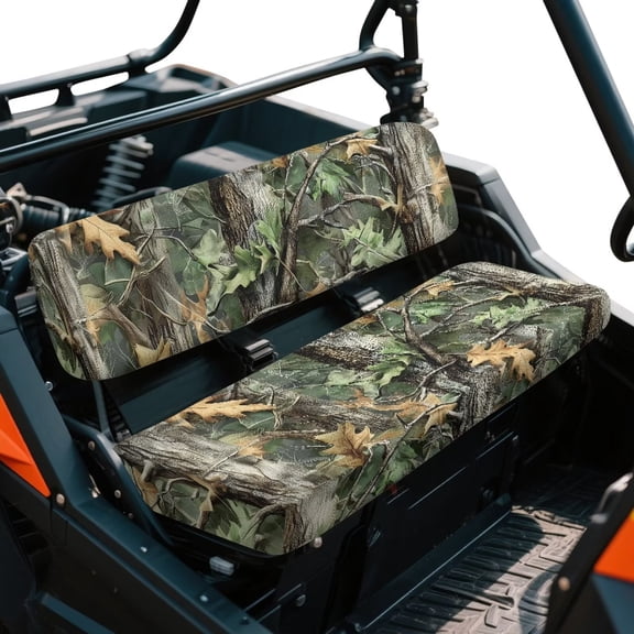 Yuyamidu Camo Hunting UTV Seat Cover Green Wood Mule Bench Seat Cover All-Weather Protection UTV Seat Accessories for Kawasaki Mule 2009-2024 4000 4010/2001-2018 3000 3010