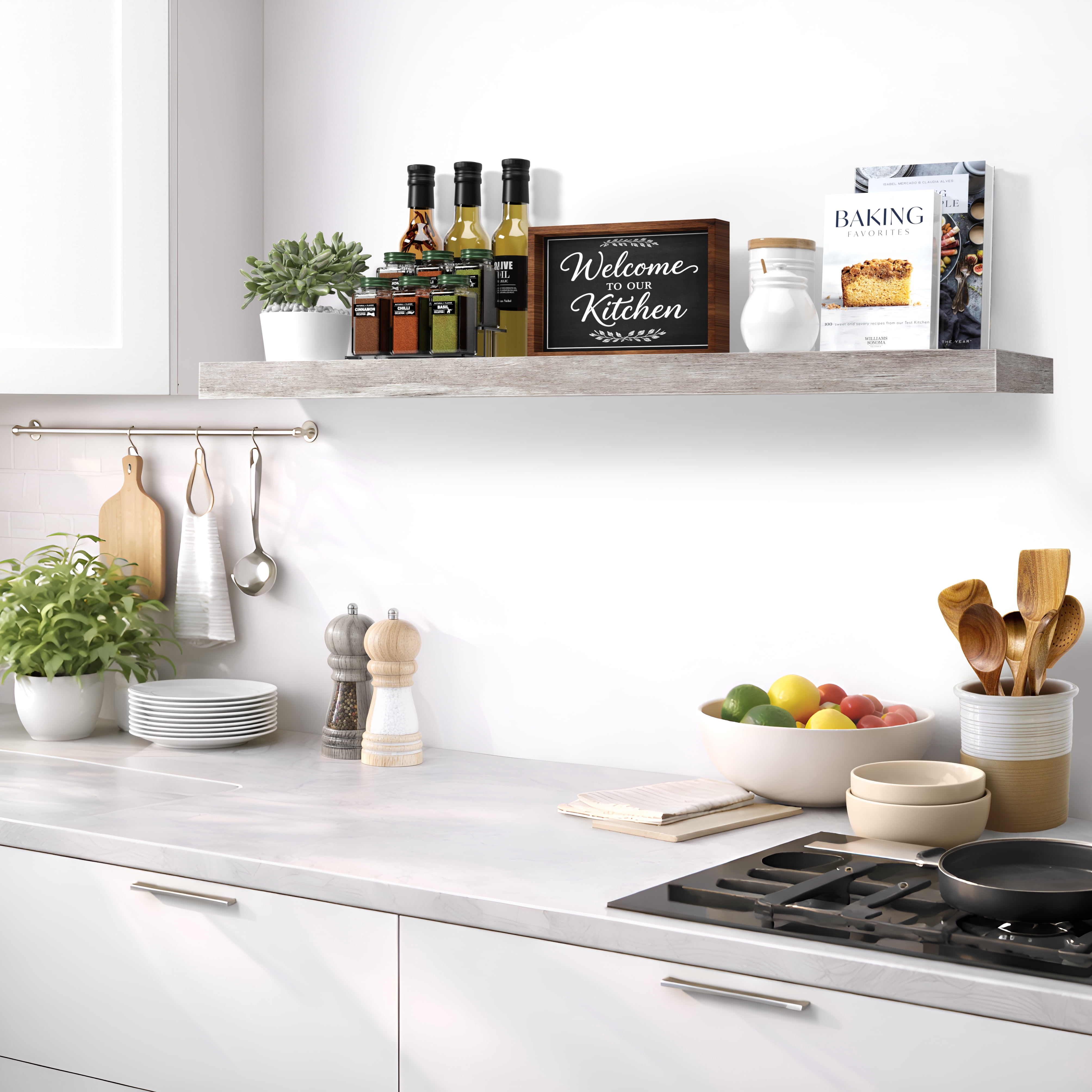 Sorbus 55" Floating Wall Shelf, Graywood, Invisible Brackets, Bathroom, Bedroom & Home Decor