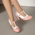 thumbnail image 7 of QIUOMBBP Women's Vintage Round Toe Mary Jane Pumps Fashion Colorblock Buckle Strap Heel Party Dress Shoes Pink, 7 of 7
