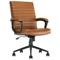 Pemberly Row Ergonomic Mid Back Desk Chair Bonded Leather Cognac