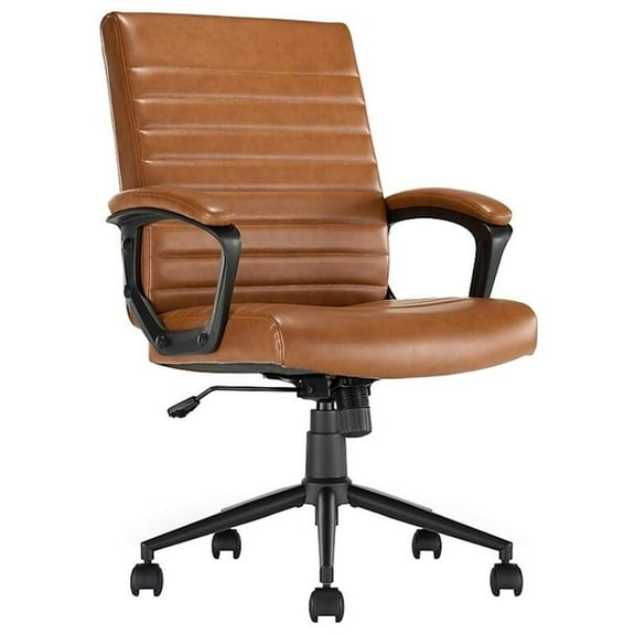 Pemberly Row Ergonomic Mid Back Desk Chair Bonded Leather Cognac