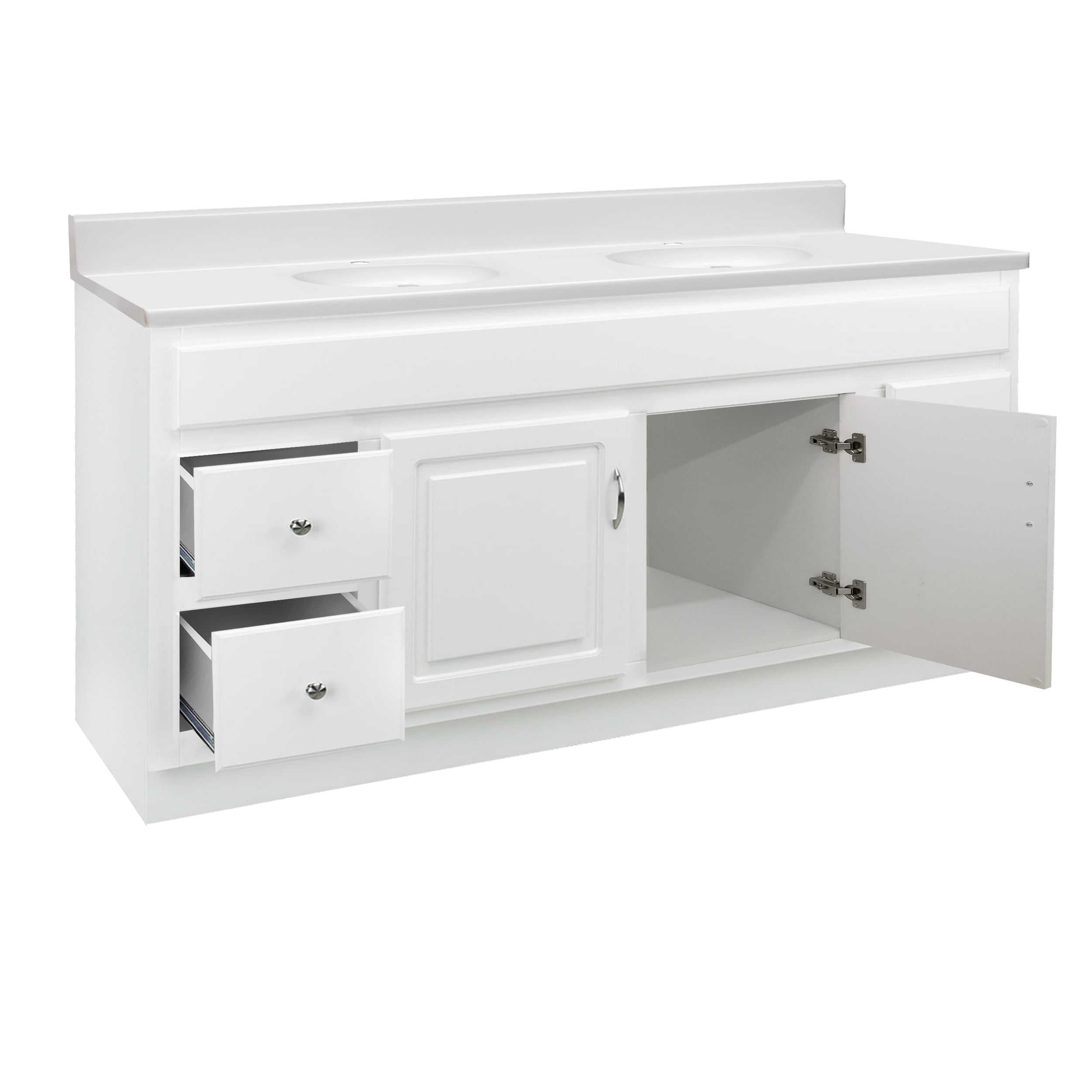 Concord 61 Inch Solid Wood Bathroom Vanity with Top, Ready to Assemble, White – Design House, 592782