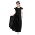 thumbnail image 1 of Ocealan Robe de Demoiselle d'Honneur Junior pour Fille, Fille aux Fleurs, Chiffon Plissé, Manches Courtes, Robe Maxi de Concours et de Fête, Noir, 8, 1 of 7