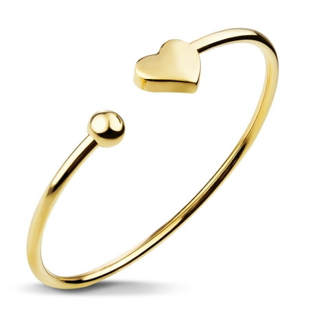 555Jewelry Stainless Steel Womens Girls Tiny Heart Romantic Gift Dainty Charm Open Cuff Bangle Bracelet, Yellow Gold
