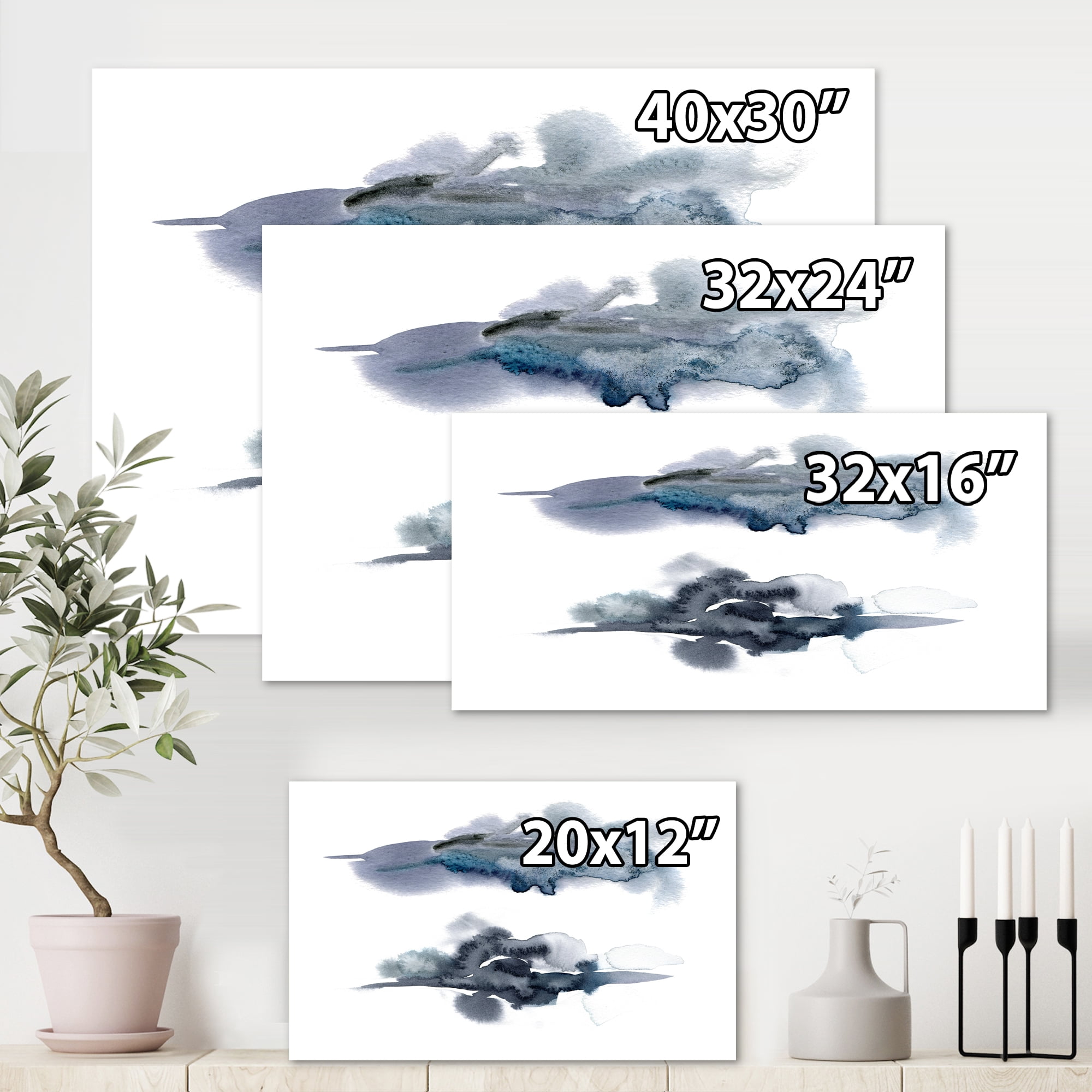 Designart ' Abstract Of Clouds Dark Blue Colored I ' Modern Canvas Wall Art Print