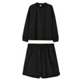 thumbnail image 1 of OUSITAID Solid Color Women Suit Drawstring O Neck Long Sleeve Top Shorts Suit for Daily Wear, 1 of 8