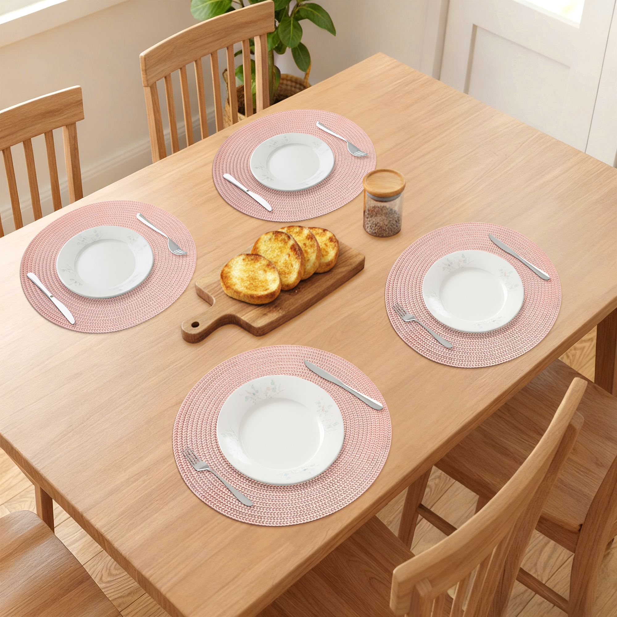 Unique Bargains Set of 6 Round Washable Hollow Design Placemats Rose Gold