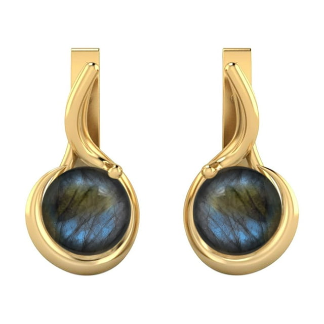 5mm Round Labradorite English Lock Stud 925 Silver Gold Vermeil Women Earrings