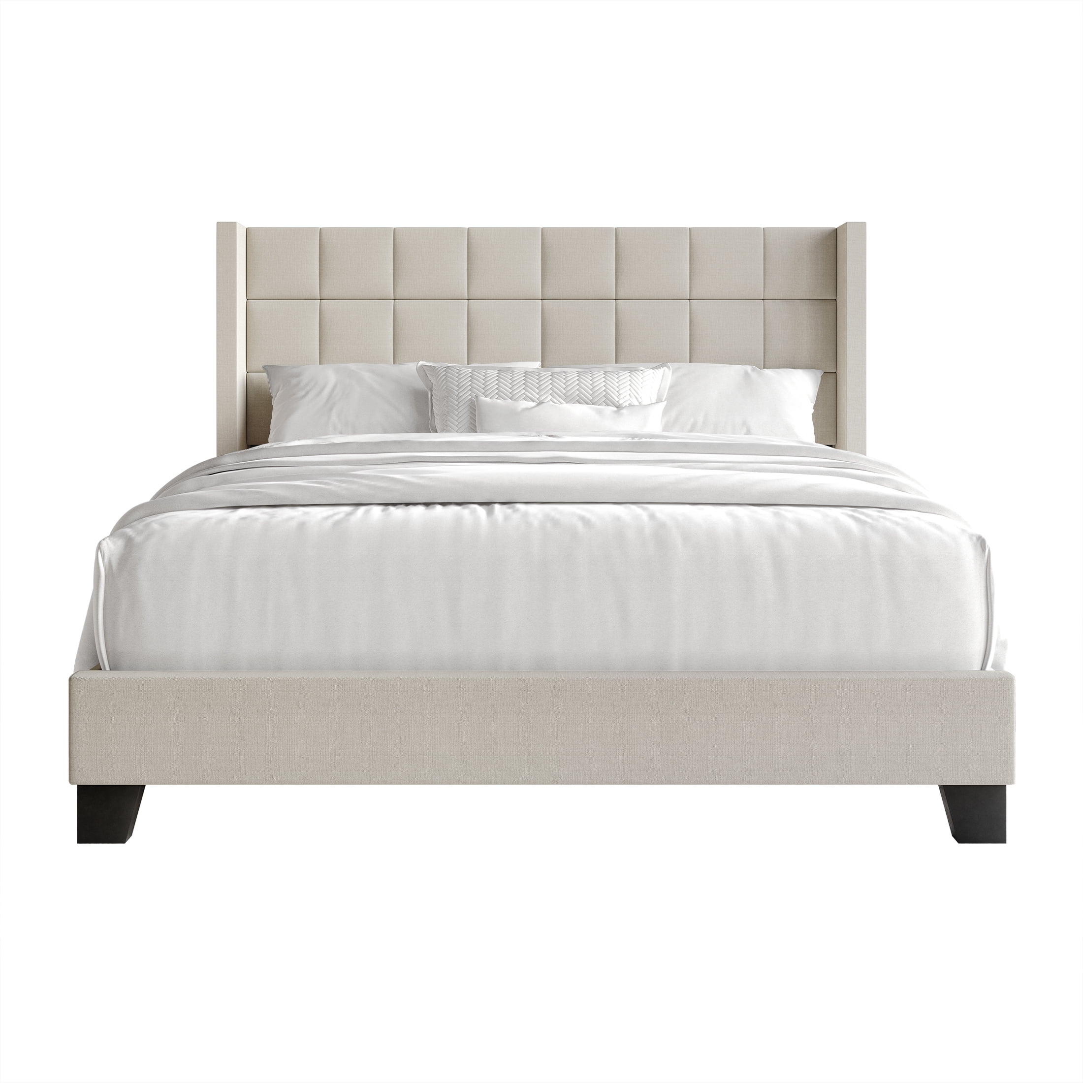 Castle Place Elegant Wingback Linen Upholstered Full Bed, Warm Grey