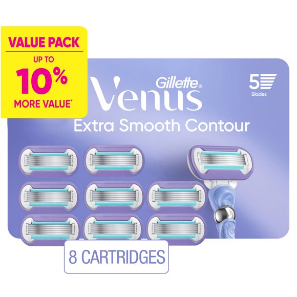 Gillette Venus Extra Smooth Contour Women’s Razor Blades, 5-Bladed Razor Refills