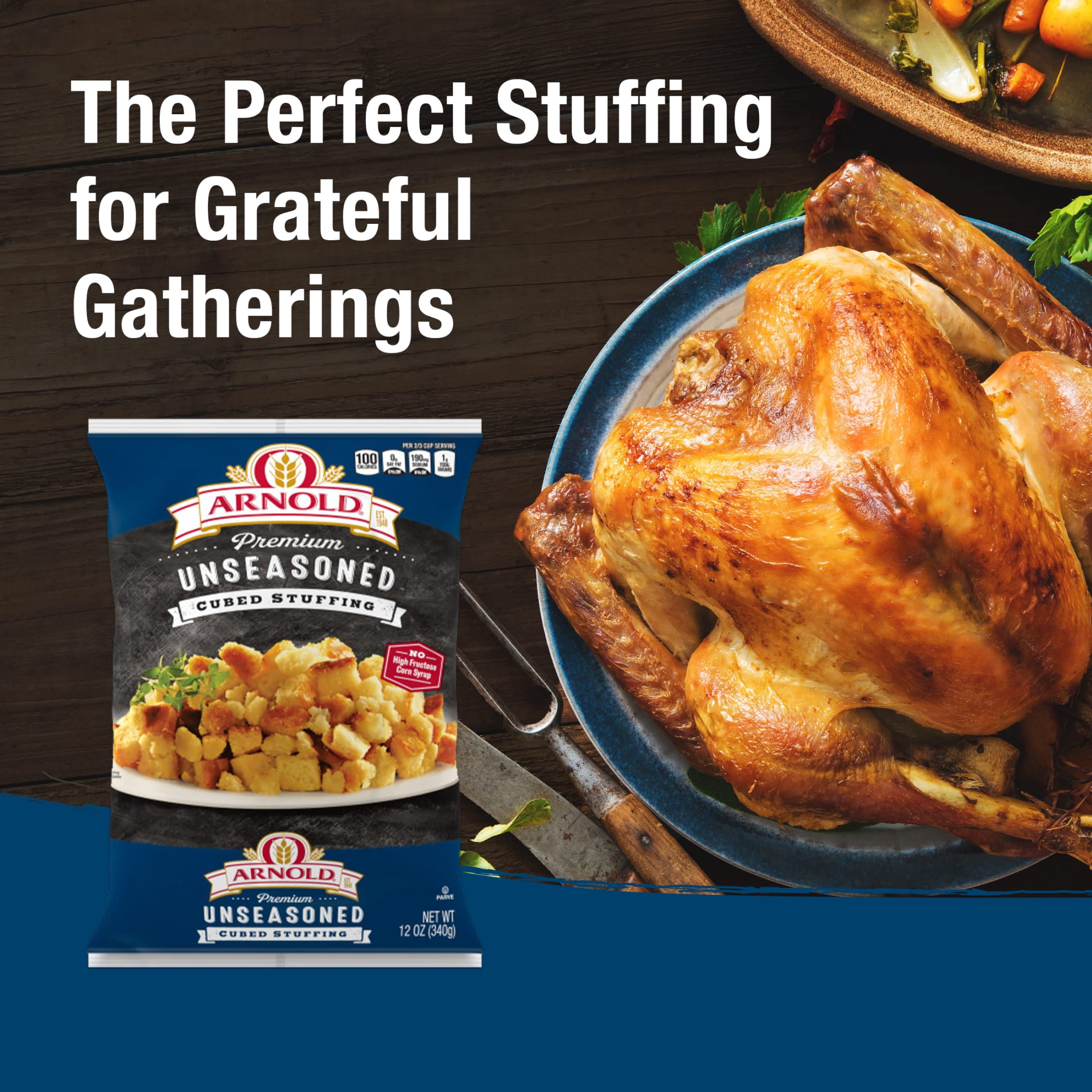 Arnold Premium Unseasoned Plain Cubed Bread Stuffing, 12 oz, Turkey Stuffing Mix, Bag