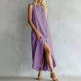 thumbnail image 7 of Guieoi Summer Dresses for Women under $10 Plus Size Decorative Button Cotton-Linen Loose-Fit Sleeveless Slit Hem Maxi Dress Purple L, 7 of 7