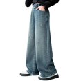 thumbnail image 2 of EnJoCho Girls Jeans Harem Denim Pants Loose Elastic Waist Curved Fit Trousers Soft Bottoms For Kids Spring Daily Outdoor Casual Streetwear Fashion Outfit, 2 of 4
