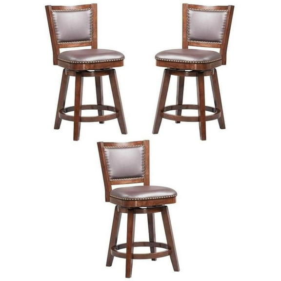 Home Square Broadmoor 24" Faux Leather Swivel Bar Stool in Cappuccino - Set of 3