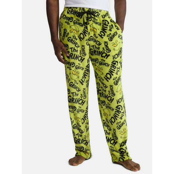 Dr. Seuss, Adult Men’s, The Grinch Graphic Superminky Pajama Fleece Sleep Pants, Size S-XL