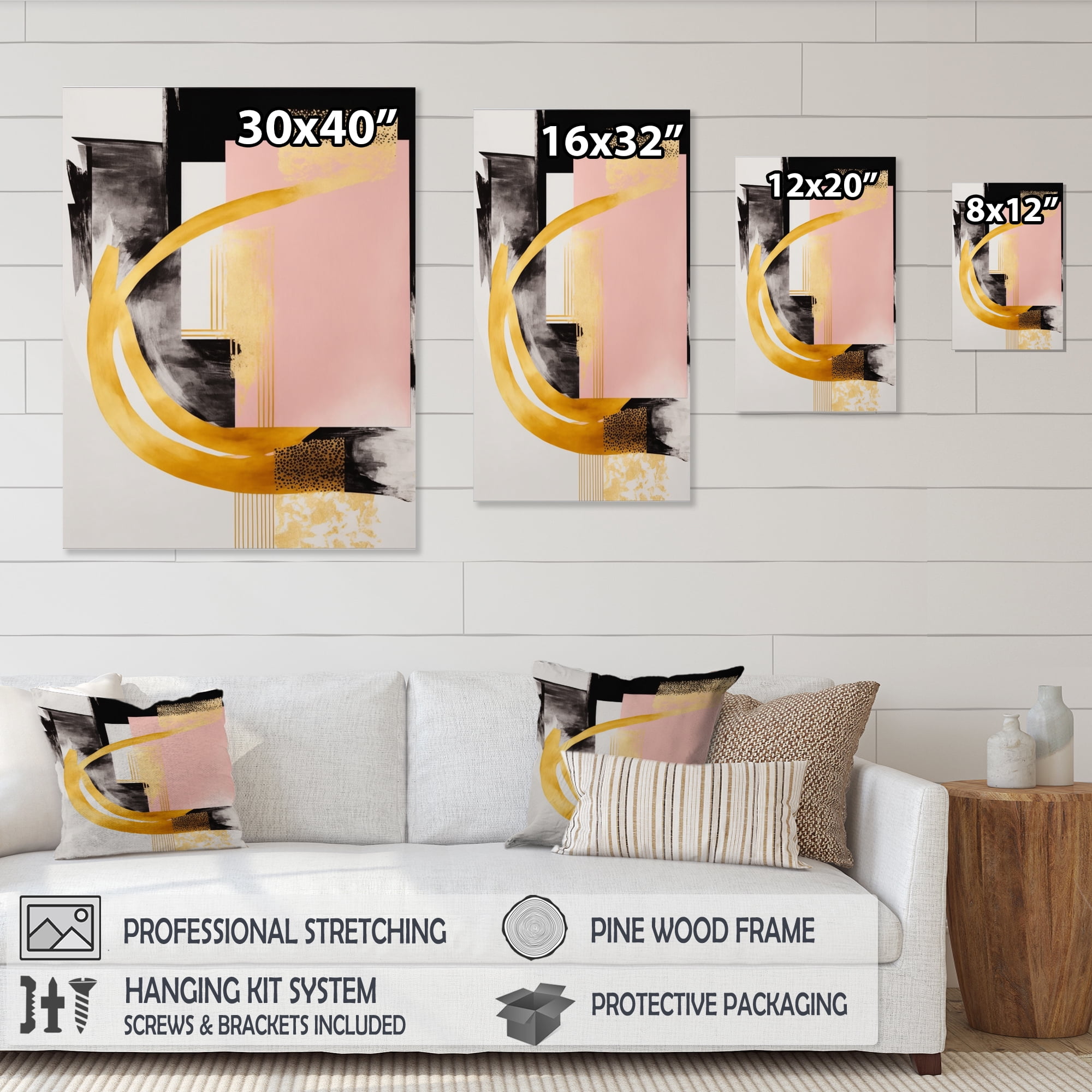 Designart Pink And Gold Art Deco III Canvas Wall Art