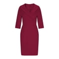 thumbnail image 4 of QUNYINEY Bodycon Cocktail Dress for Women Solid Colors 3/4 Sleeve Formal Business Pencil Dress Work Office V Neck Slim Fit Elegant Midi Dresses, 4 of 7