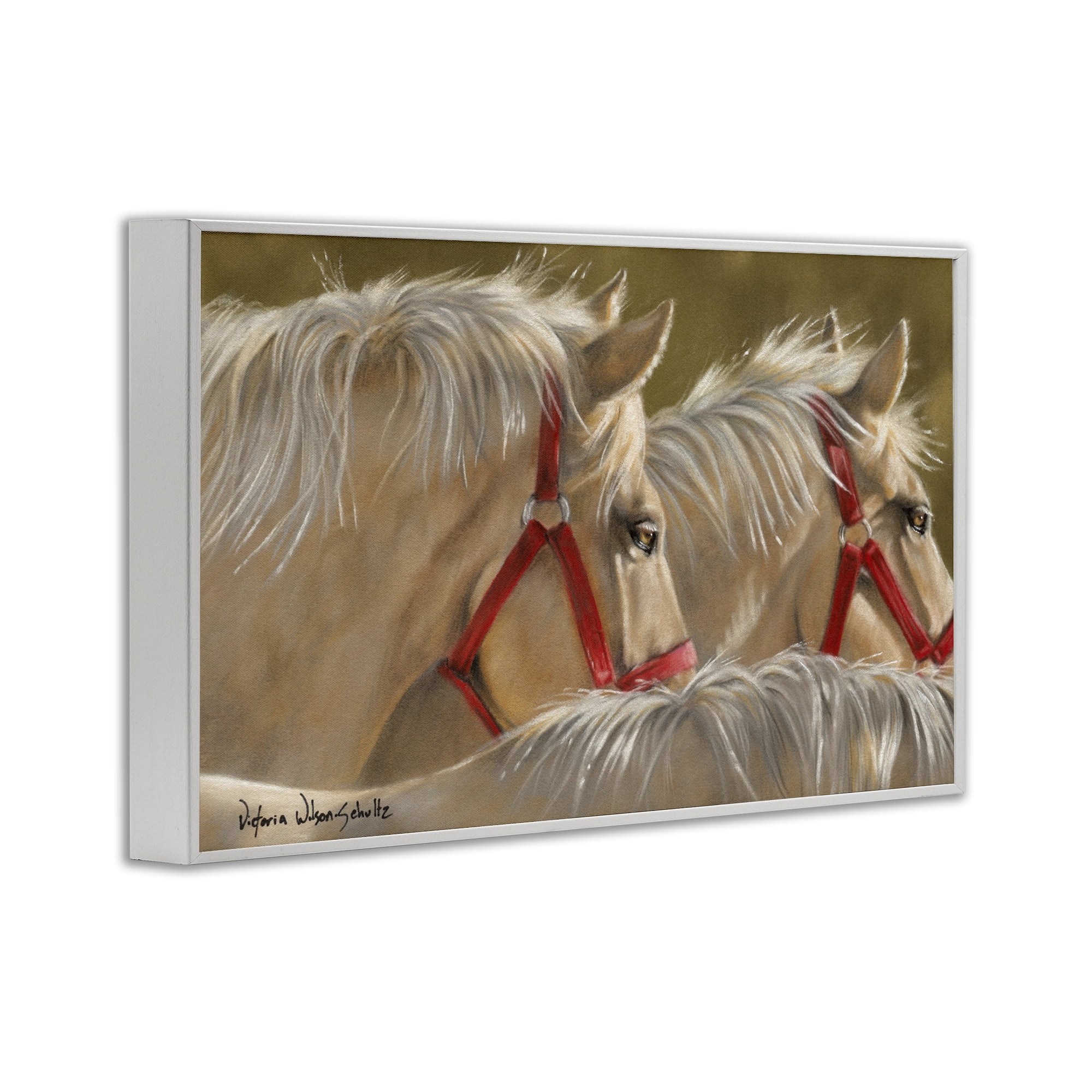 Stupell Industries Horses with Red Bridles Animals & Insects Painting White Framed Art Print Wall Art, 18 x 12