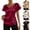 Wine, variant on Women's Tops Solid Color V-Neck Ruffle Ruched Side Drawstring Short Sleeve Top Wine Size XL