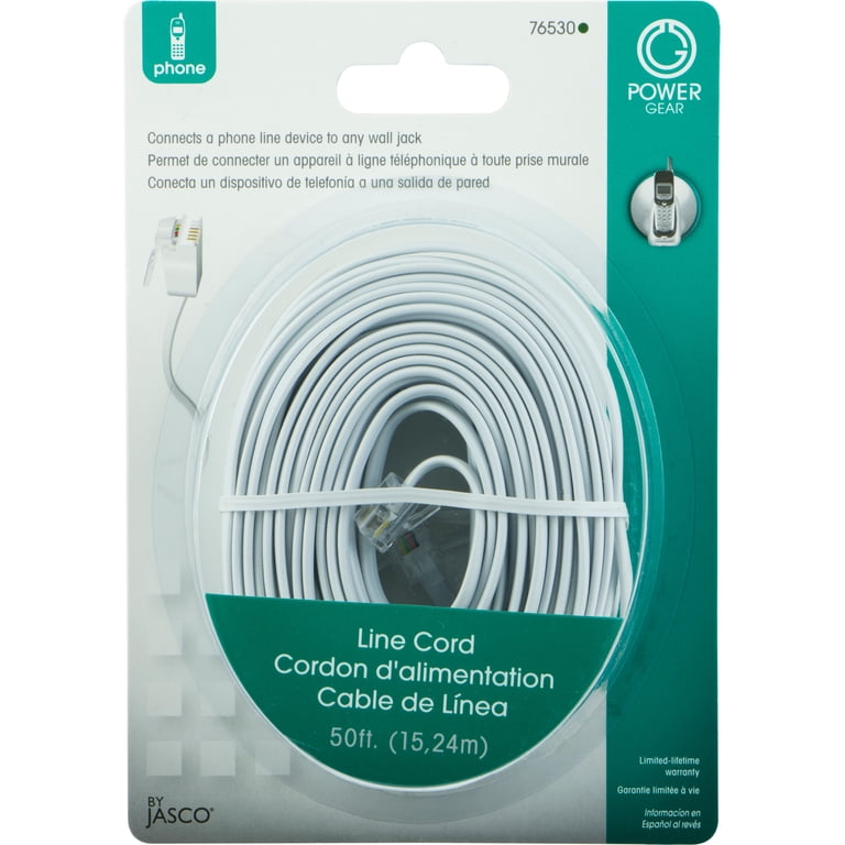 Vital Wave 50ft Ivory RJ11 Telephone Line Cord – Flat Modular Extension Cable