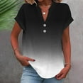 thumbnail image 2 of Olyvenn Linen Shirts for Women V Neck Button Down Blouse Short Sleeve Office Work Tops Gradient Vintage Vacation Tees Shirt Blouse Tops Black XXL, 2 of 5