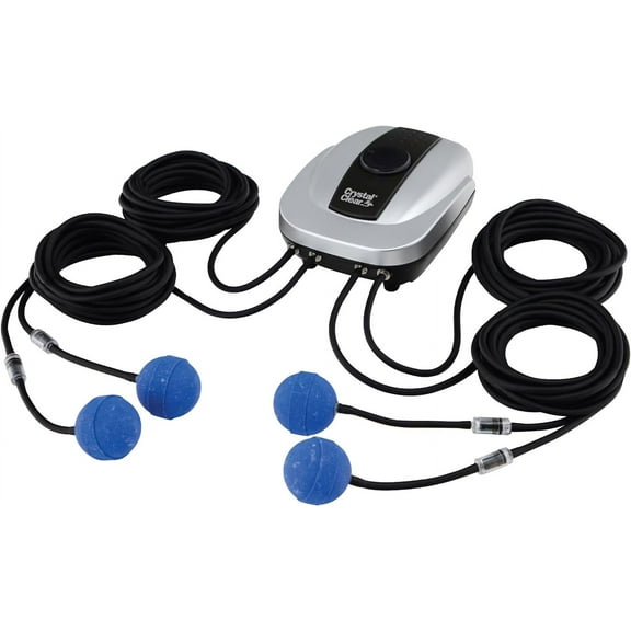 CrystalClear PondAir 4, Complete Aeration Kit, Whisper Quiet Water Garden Oxygenation Bubbler System Adds Oxygen to Koi & Fish Ponds, Outdoor Aerator Compressor Pump, Tubing & 4 Air Submersible Stone