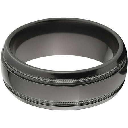 7mm Half-Round Black Zirconium Ring with Two Grooves and a Polished Finish