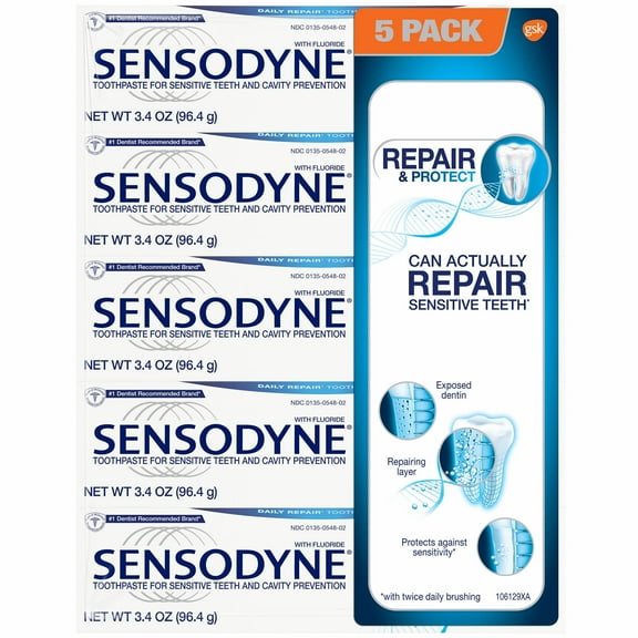 Sensodyne Repair & Protect Deep Repair Mint Toothpaste 3.4 Ounce (5 Pack)