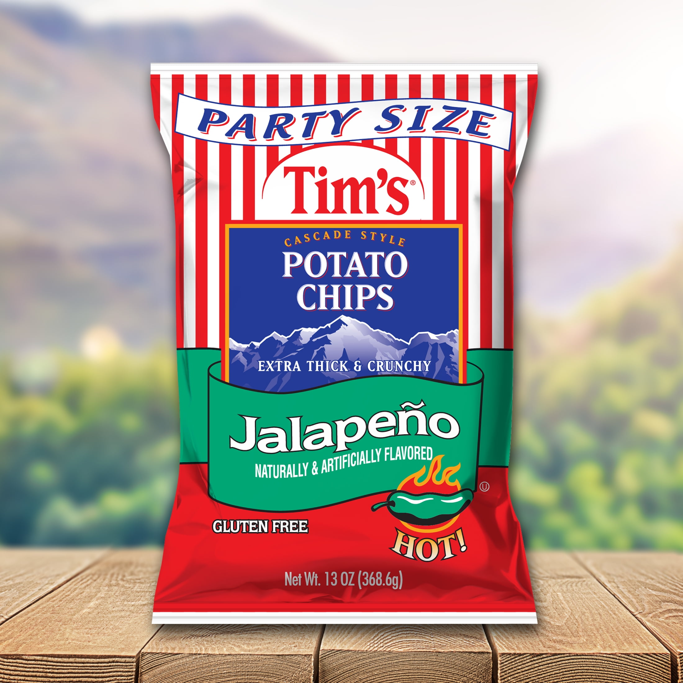 Tim's Cascade Snacks Jalapeno Cascade Style Potato Chips, Gluten-Free, Party Size, 13 oz Bag