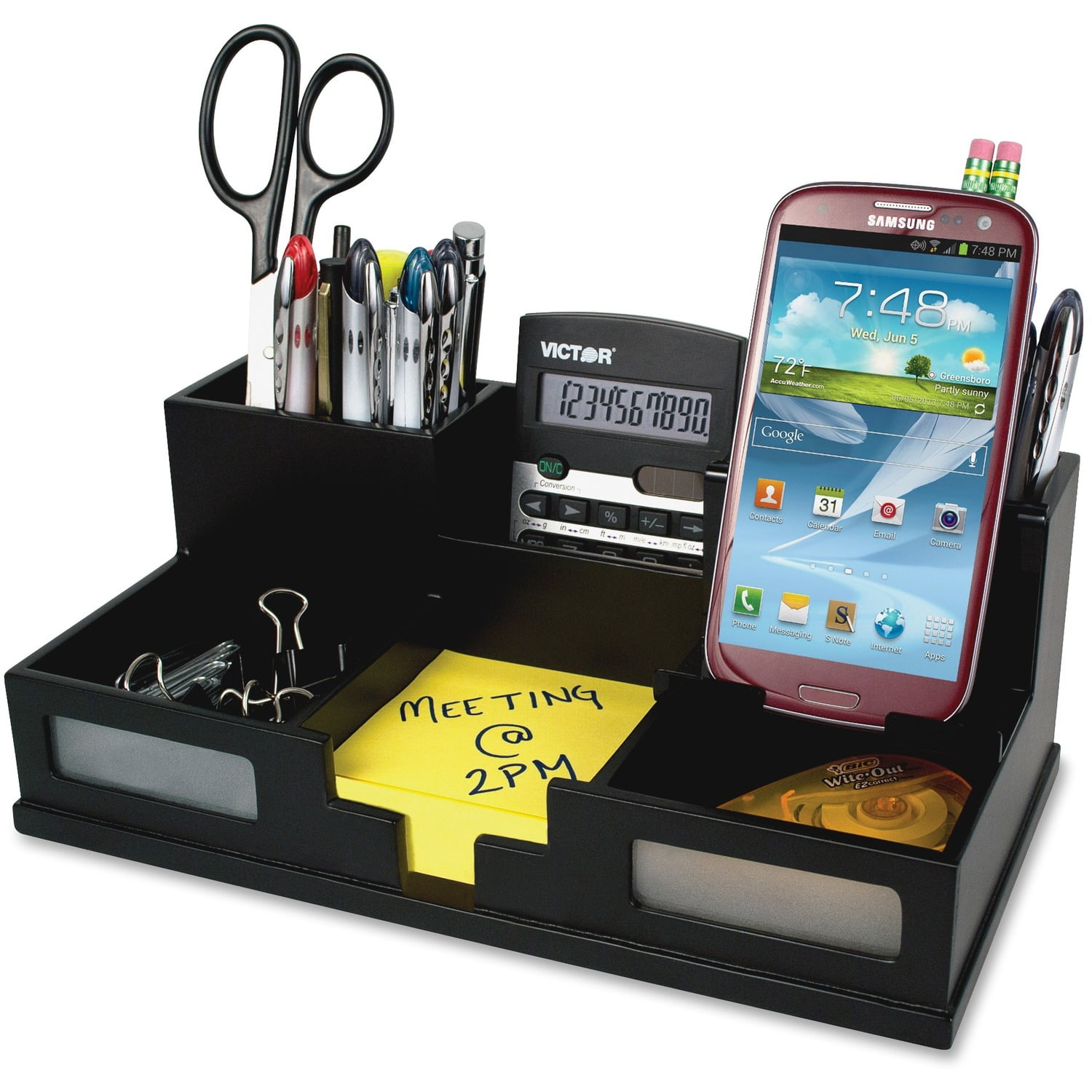Victor Technology Desk Organizer with Smart Phone Holder, Black (9525-5)