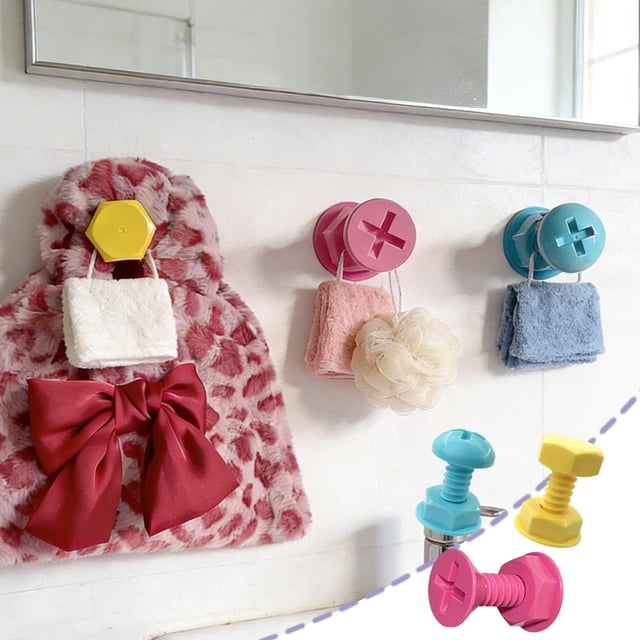 3pcs Cute Screw Shape Adhesive Hooks No Drilling Wall Hooks Heavy Duty Decorative Hooks For Coats Bags Keys Towels Home Kitchen Bathroom Door