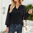 thumbnail image 4 of Blusa de camisa de retazos de encaje informal sólida de manga larga con cuello en V para mujer a la moda Fridja  czfsfas5247, 4 of 8