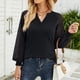 thumbnail image 4 of Blusa de camisa de retazos de encaje informal sólida de manga larga con cuello en V para mujer a la moda Fridja  czfsfas5246, 4 of 8