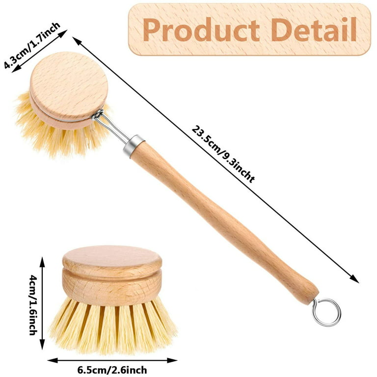 8 Pieces Wooden Kitchen Dish Brush Include Bamboo Scrub Cleaning Brush and  Replacement Brush Heads Dish Brush for Kitchen Room Cleaning Supplies