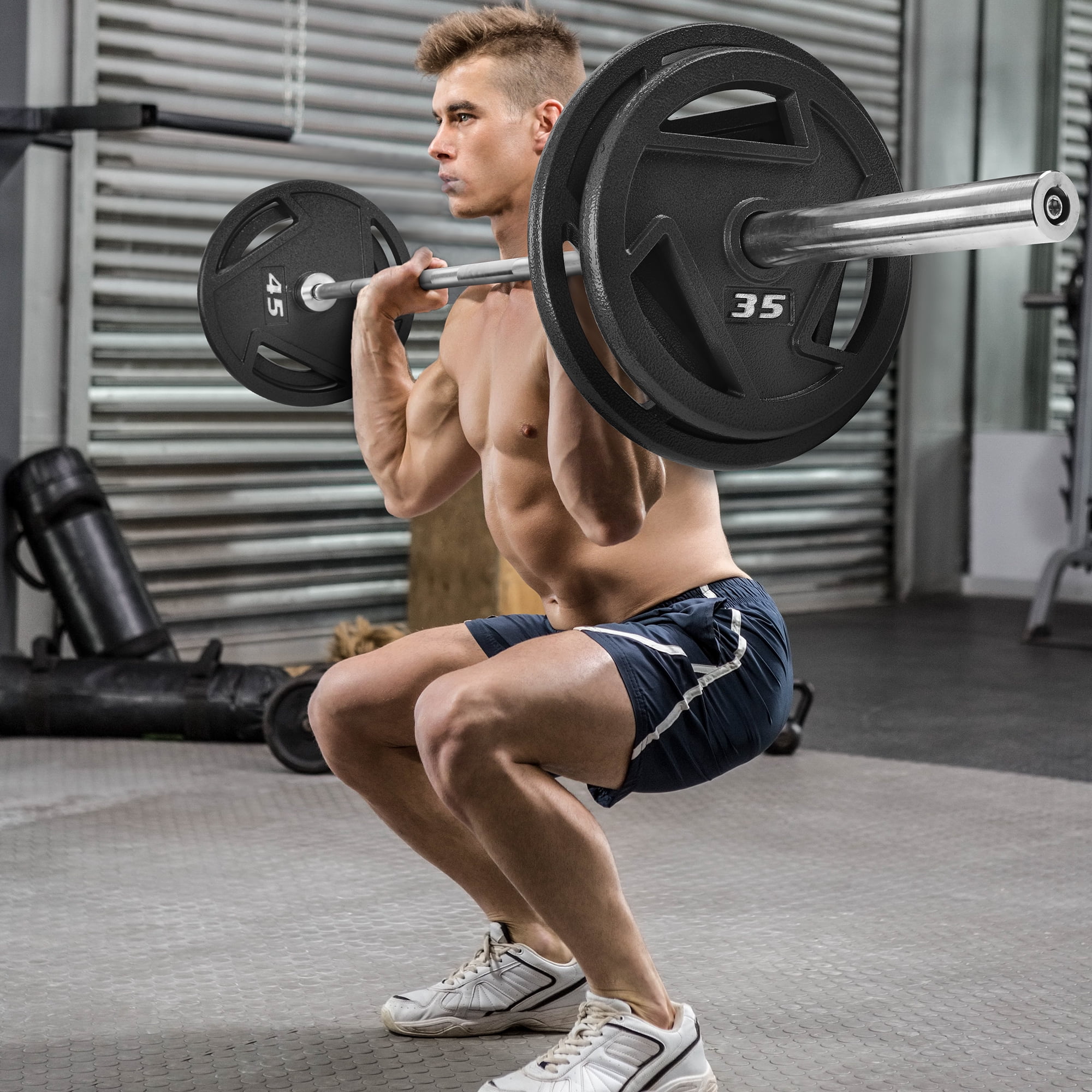FlexWave 5FT Standard Barbell Set with 5LB–90LB 3-Hole Cast Iron Grip Plates (Pairs), Home Gym Weight Set