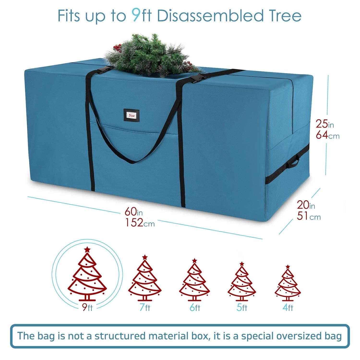 LammaLoe Christmas Tree Storage Bag 9 ft. Waterproof Artificial Christmas Tree Bag Christmas Storage with Reinforced Handles, Dual Zipper & ID Card Slot, Fabric