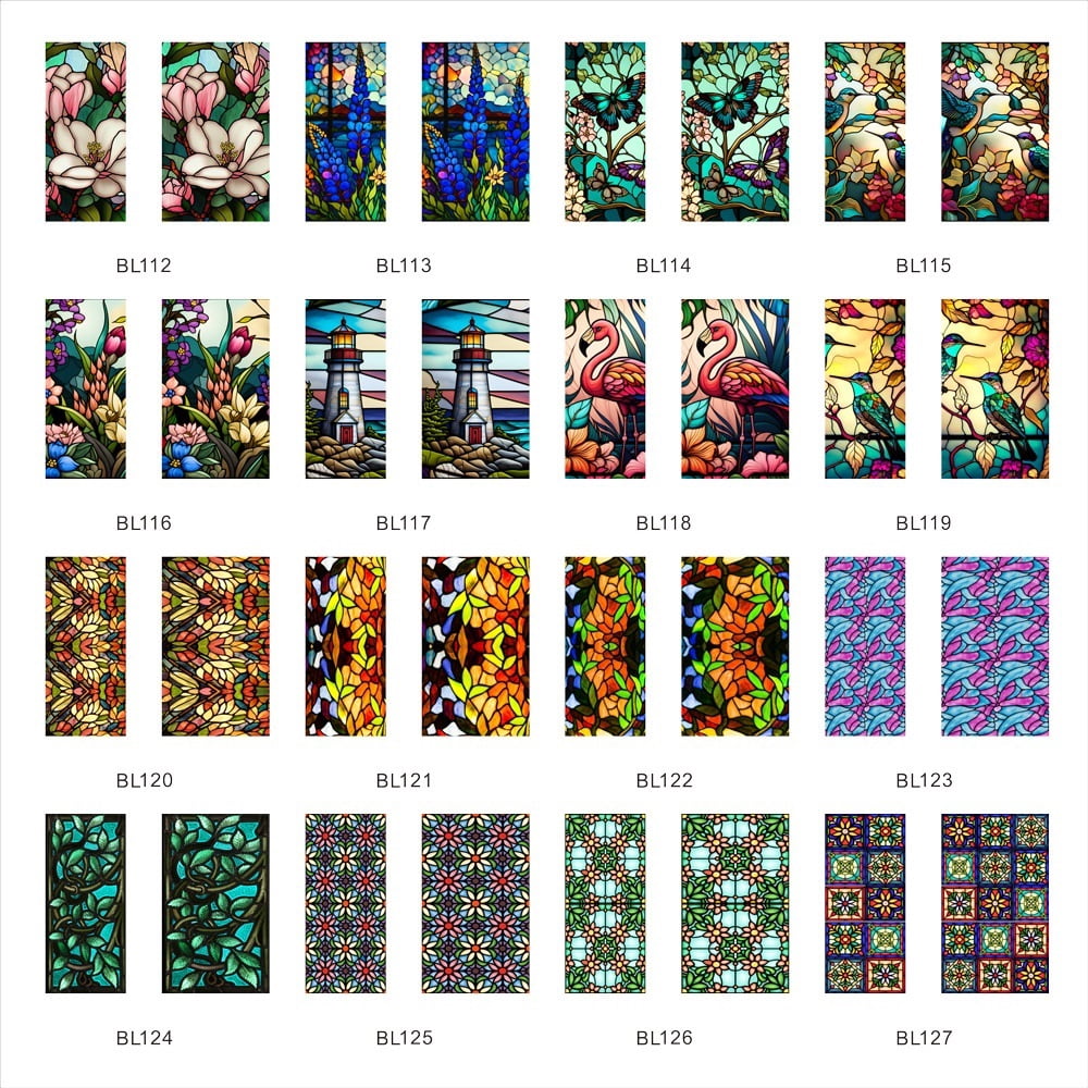 Window Privacy Film 40/60x100cm Colorful Retro Flower Birds Window Glass Electrostatic Stickers Removable Window Privacy Stained Decorative Film
