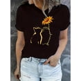 thumbnail image 1 of Women's Fashion Casual T-Shirt with Creative Cat and Sunflower Print, Round Neck, Short Sleeve, Comfortable Summer Top, Polyester and Spandex Blend, Machine Washable, 1 of 6