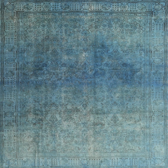 Ahgly Company Indoor Square Contemporary Koi Blue Persian Area Rugs, 3' Square