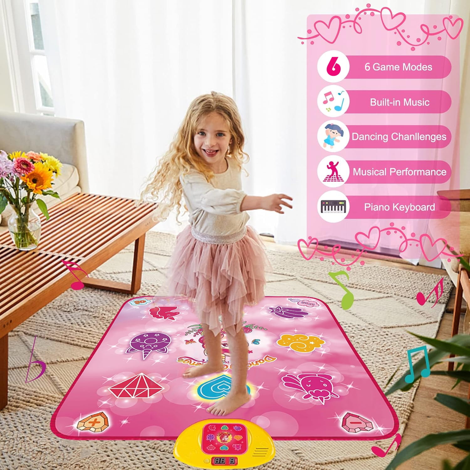Sunforu Unicorn Dance Mat Toys for 3-12 Year Old Girls, 6 Game Modes Educational Musical Dance Pad,Christmas Birthday Gifts for Kids