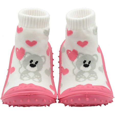 Image of Skidders Baby Girls Slippers - Non-Skid Slipper Sock House Shoe Booties Size: 12-24M Size 12 Months My Valentine Bear