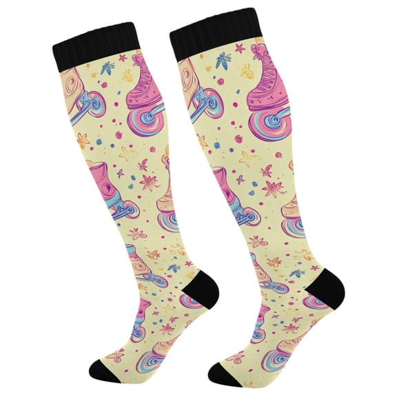 FORMRS Womens Knee High Socks Casual Long Thick Travel Daily Wear, 1 Pair, Neon Skates