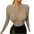 thumbnail image 2 of AXXD Womens Blouse Basic Summer 2024 Turtle Necks Trendy Round-Neck Long Sleeve Casual T-shirt Top Solid Blouse, 2 of 6