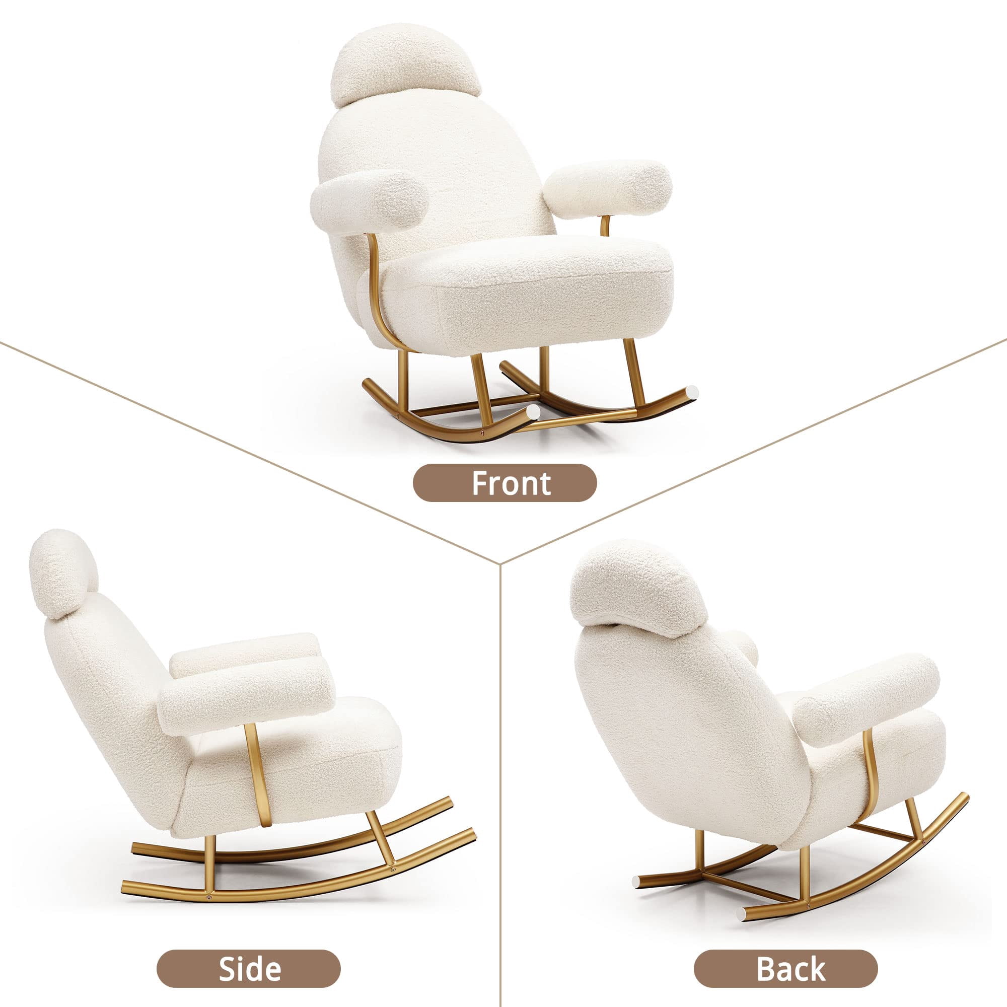 Aukfa Nursery Rocking Chair, Accent Upholstered Rocker Glider Chair for Living Room Bedroom, Beige