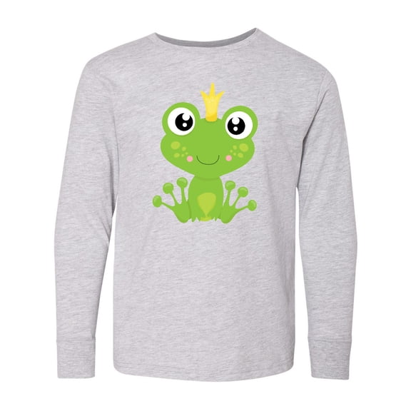 Inktastic Cute Frog, Green Frog, Frog Prince, Crown Long Sleeve Youth T-Shirt
