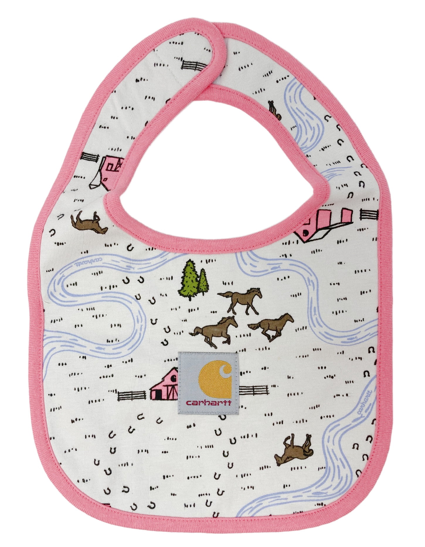 Carhartt Baby Girls Long Sleeve Bodysuit, Overalls, and Bib 3pc Set, Pink Farm Print