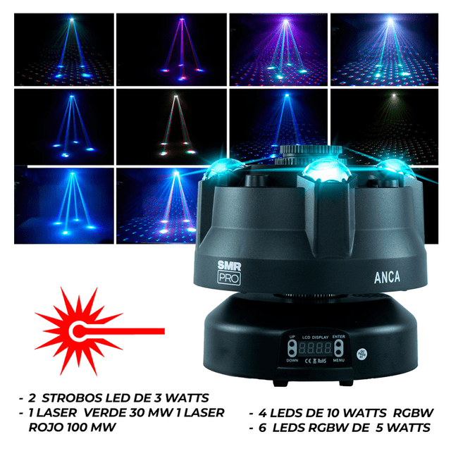 Cabeza Luz Led Figuras + Laser Estrobo Rgb Anca Luz Dmx