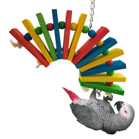 - Wooden Colorful Pet Bird Parrot Chew Toy Hanging Cockatiel Parakeet Swing Cage Playing Toys