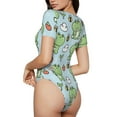 thumbnail image 3 of Easygdp Cute Floral Frog Women's One-Piece Swimsuit Slim Fit Crew Neck Bodysuit Athletic Swimwear with Concealed Buckle - Small, 3 of 9