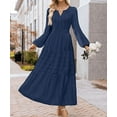 thumbnail image 5 of Womens Fall Dresses Casual Midi Maxi Dresses with Pockets Lightweight Long Sleeve V Neck Elastic Waist Wedding Boho Beach Dress, 5 of 7